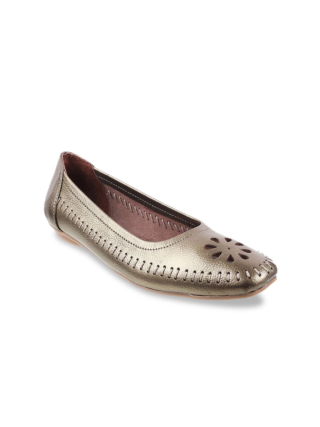 Mochi Women Bronze-Toned Ballerinas Flats with Laser Cuts Price in India