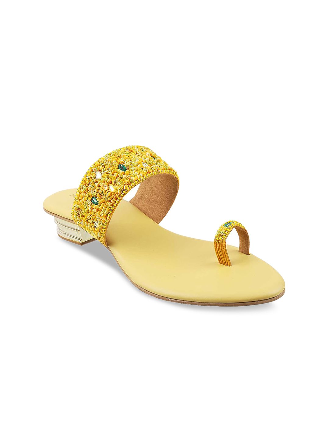 Mochi Yellow Embellished Ethnic Block Heels Price in India