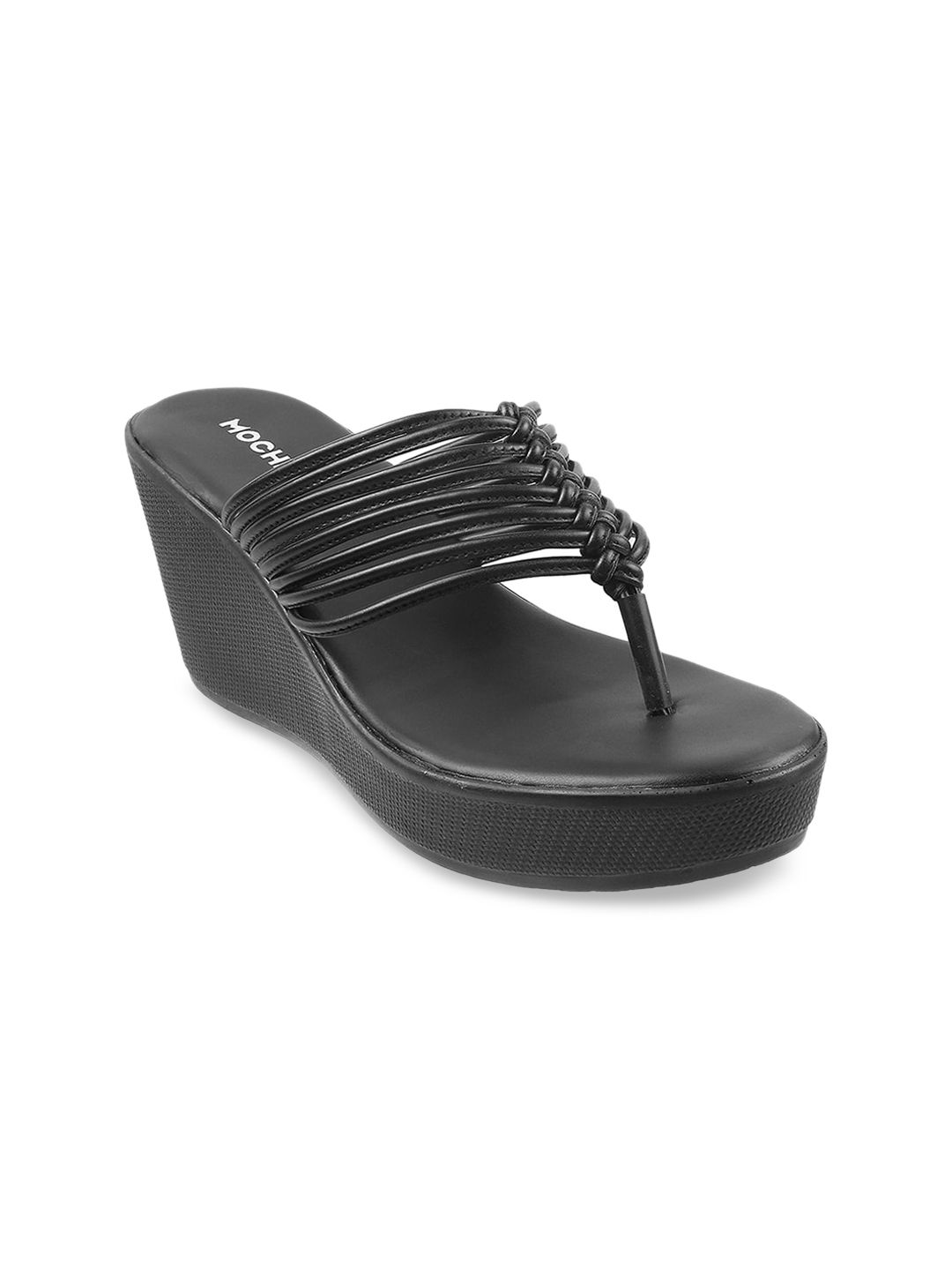 Mochi Black Wedge Sandals Price in India