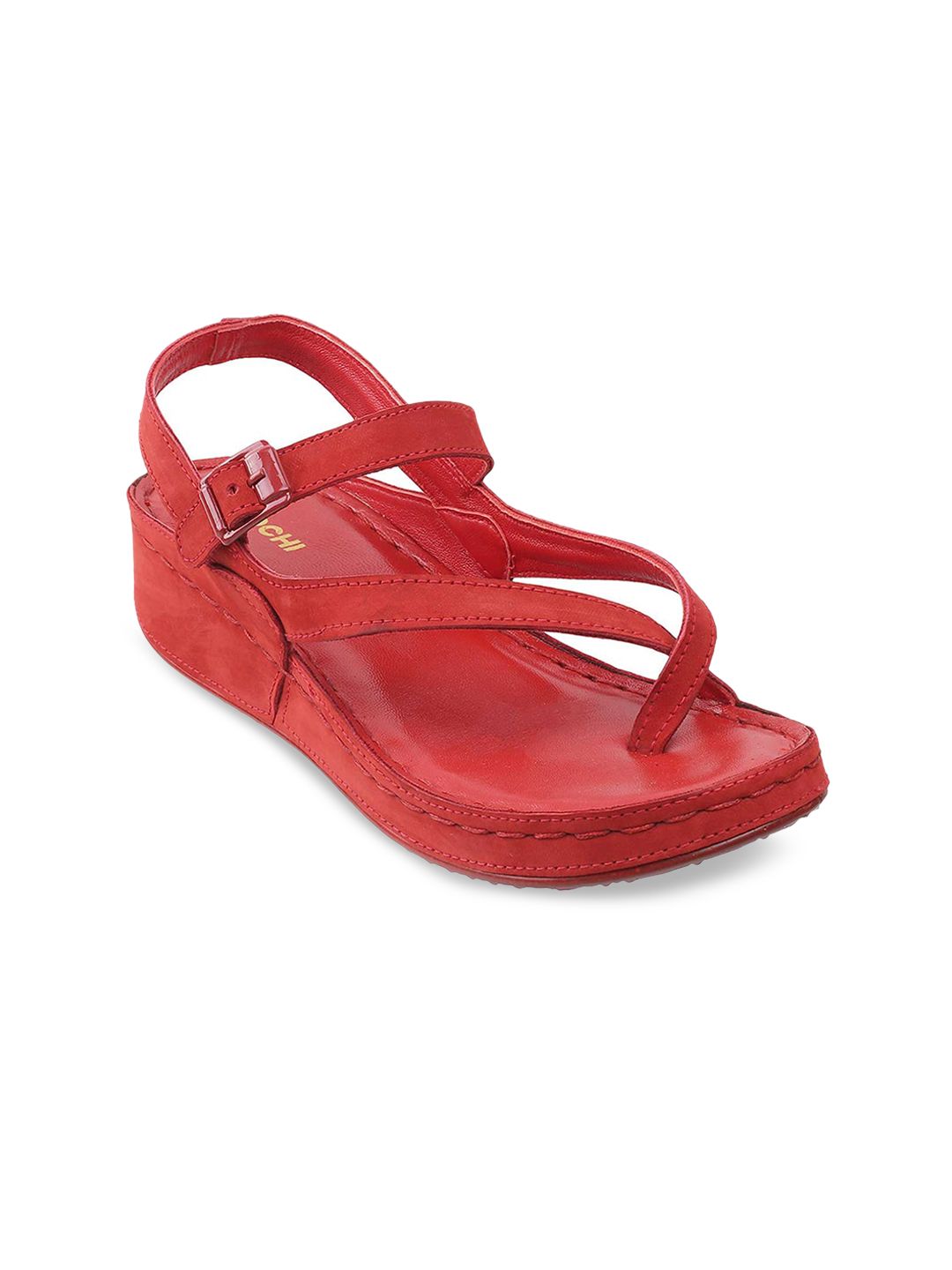 Mochi Red Suede Wedge Sandals