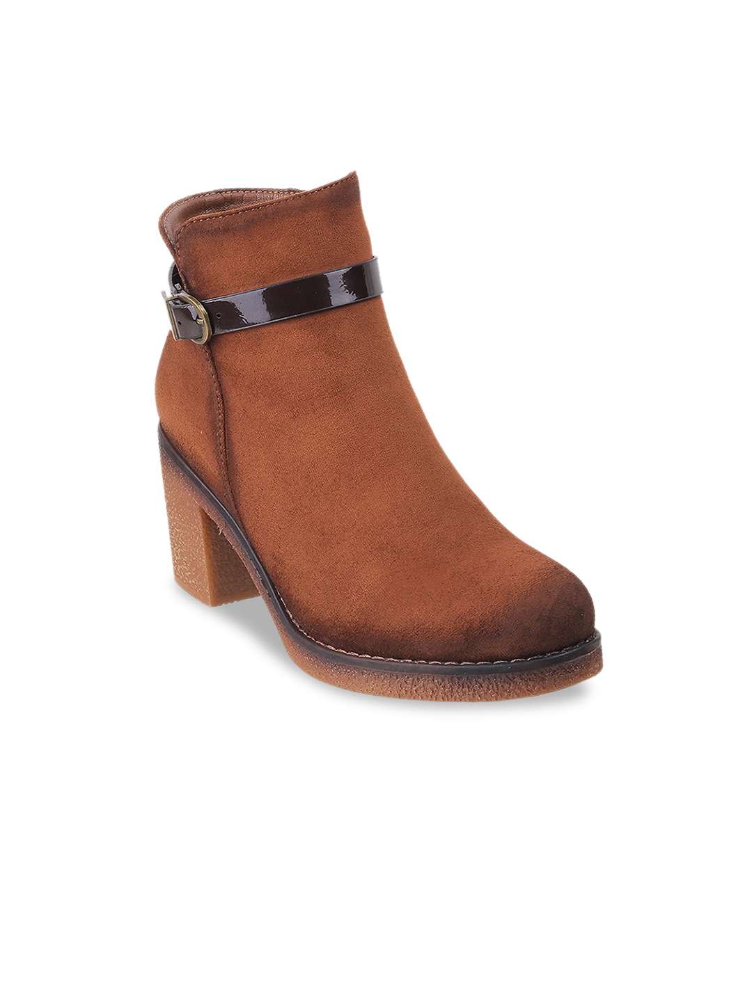 Mochi Brown Block Heeled Boots Price in India