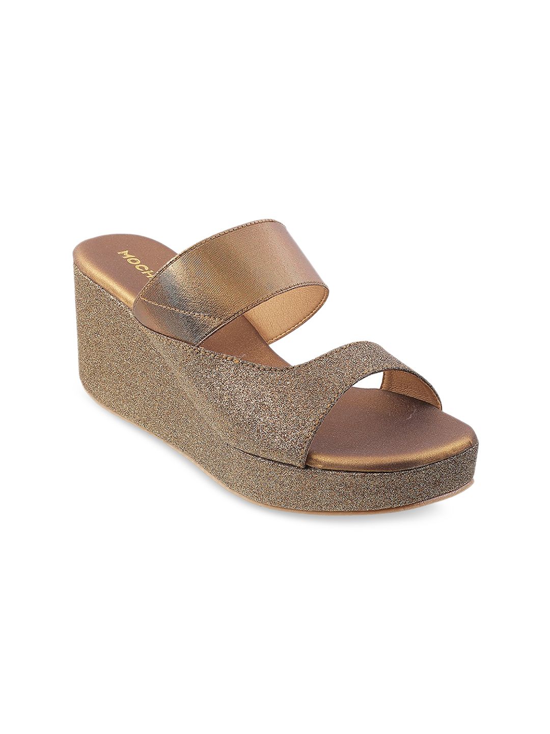 Mochi Gold-Toned Textured Wedge Sandals Price in India