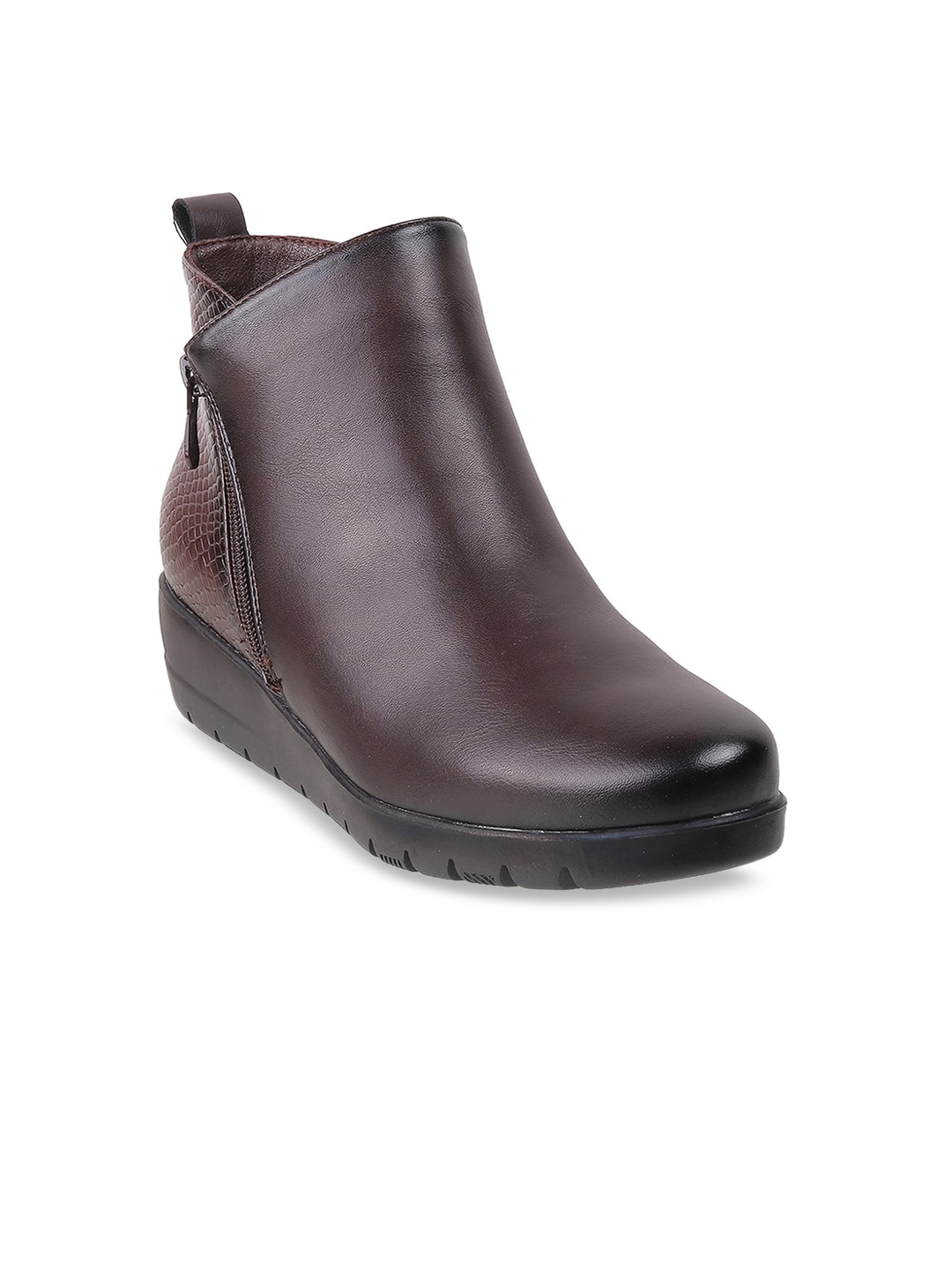 Mochi Women Brown Solid High-Top Flat Boots Price in India