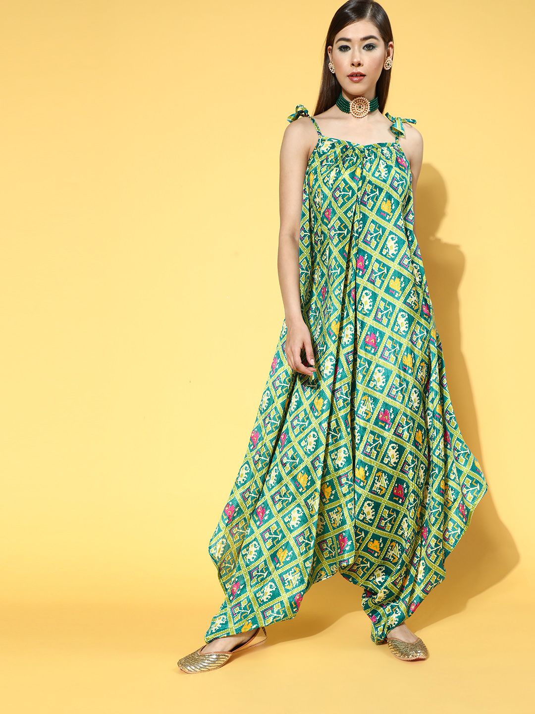 Rang Gali Women Gorgeous Green Printed Elevated Jumpsuit Price in India