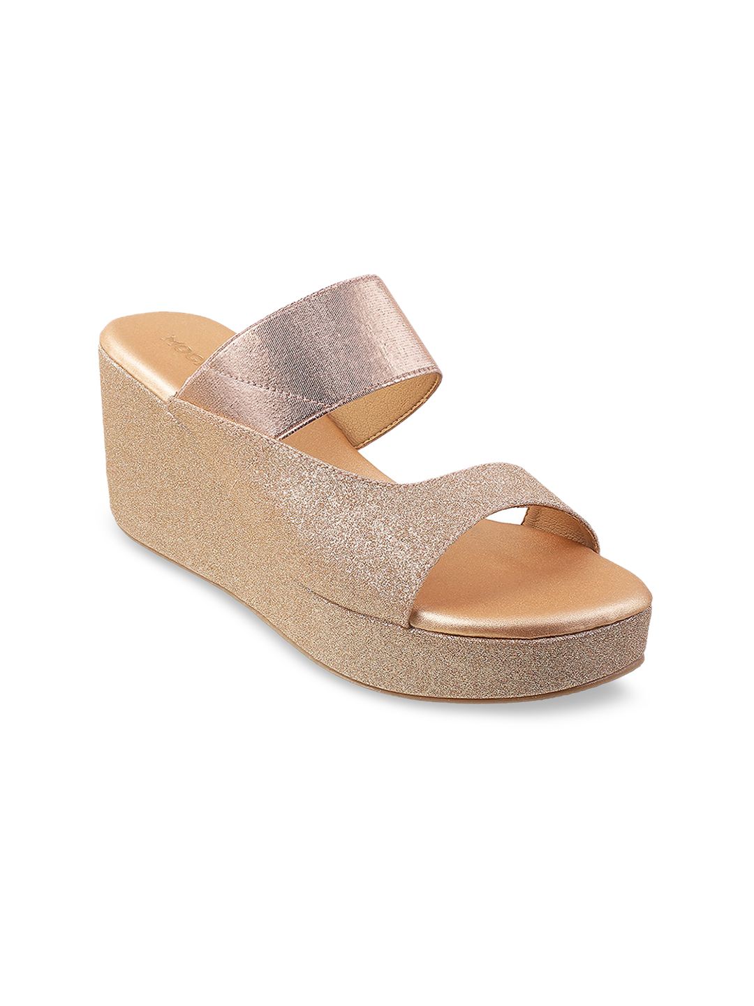 Mochi Women Rose Gold & Gold-Toned Glitter Embellished Wedge Heels Price in India