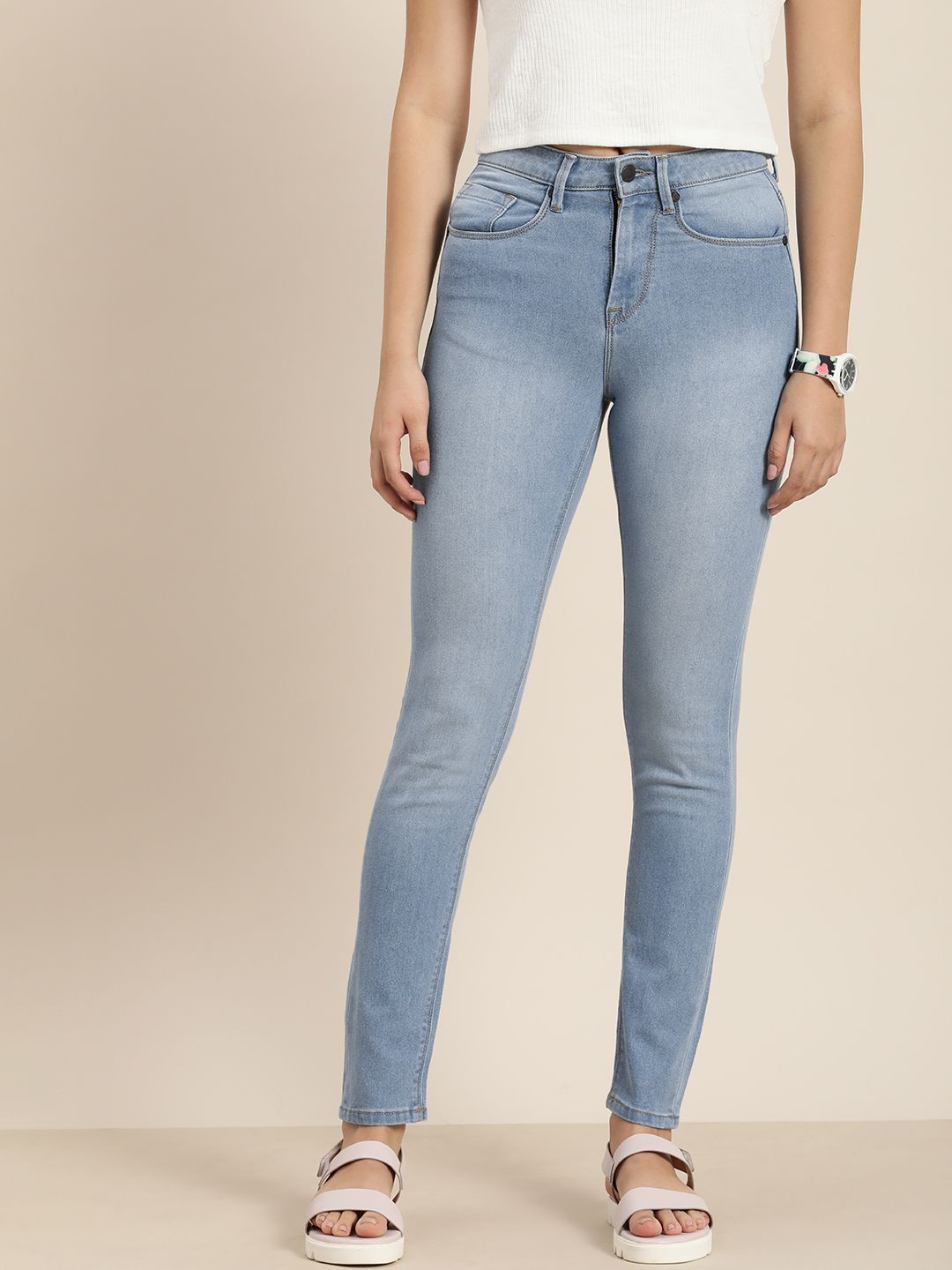 Moda Rapido Women Blue Tapered Fit High-Rise Light Fade Jeans Price in India