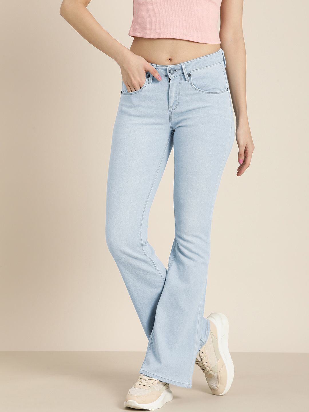 Moda Rapido Women Blue Solid Wide Leg Stretchable Casual Jeans Price in India
