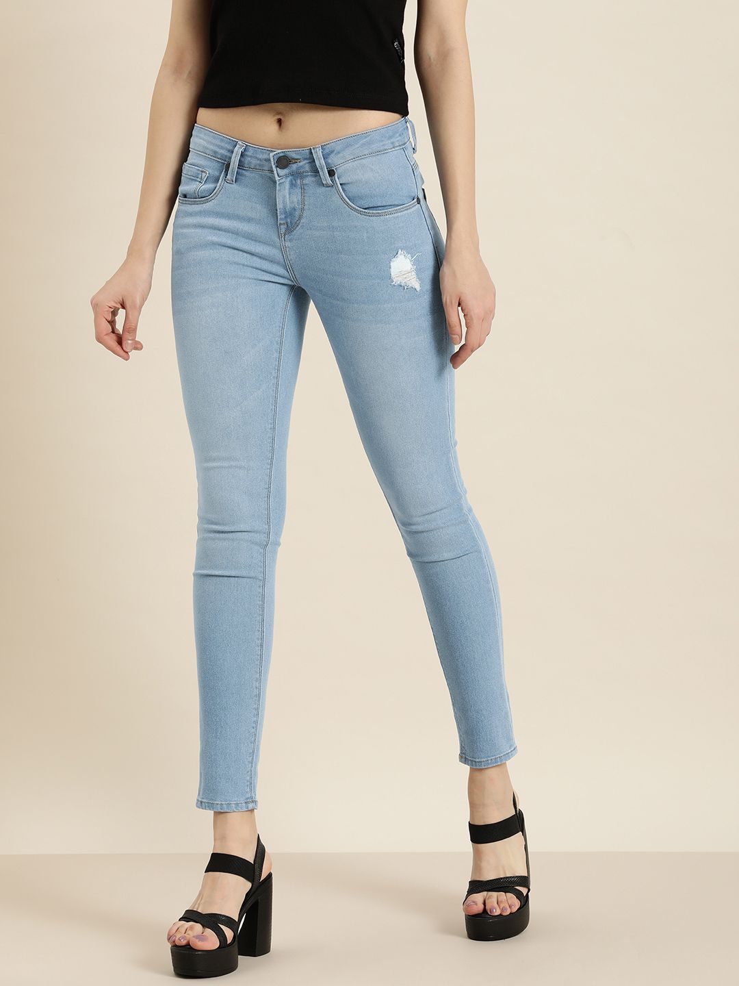 Moda Rapido Women Blue Skinny Fit Light Fade Low Distress Stretchable Jeans Price in India