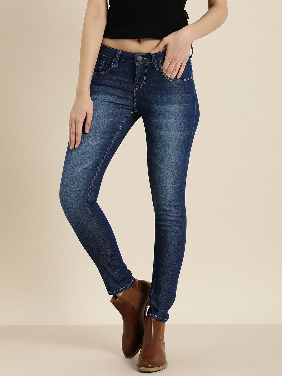 Moda Rapido Women Blue Skinny Fit Heavy Fade Stretchable Jeans Price in India