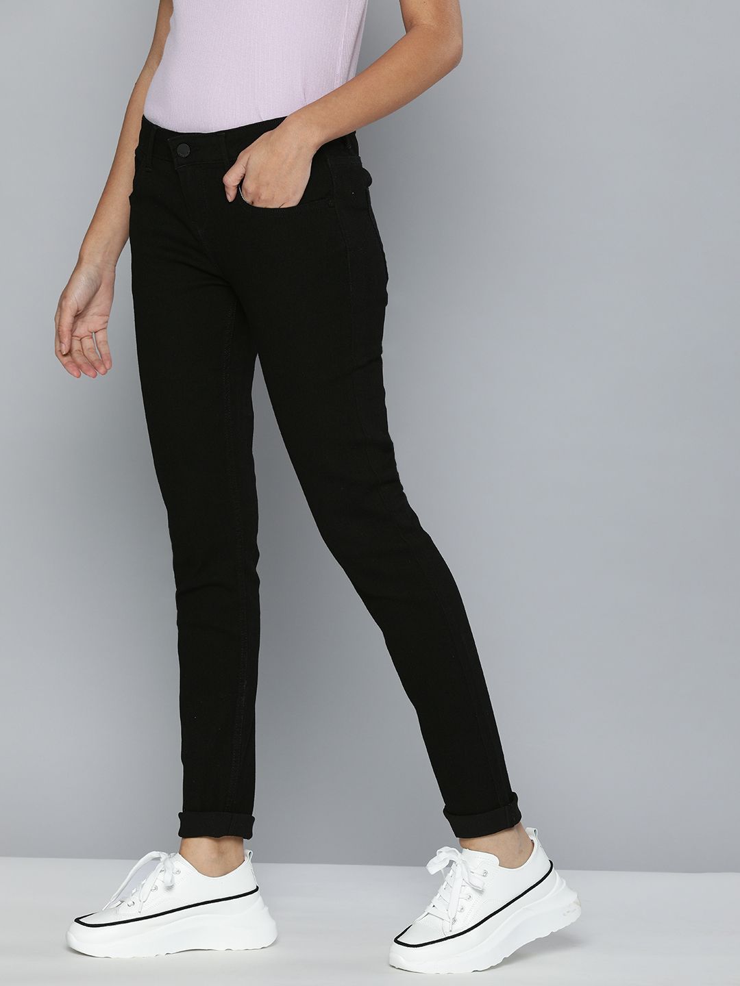 HERE&NOW Women Black Skinny Fit Stretchable Jeans Price in India
