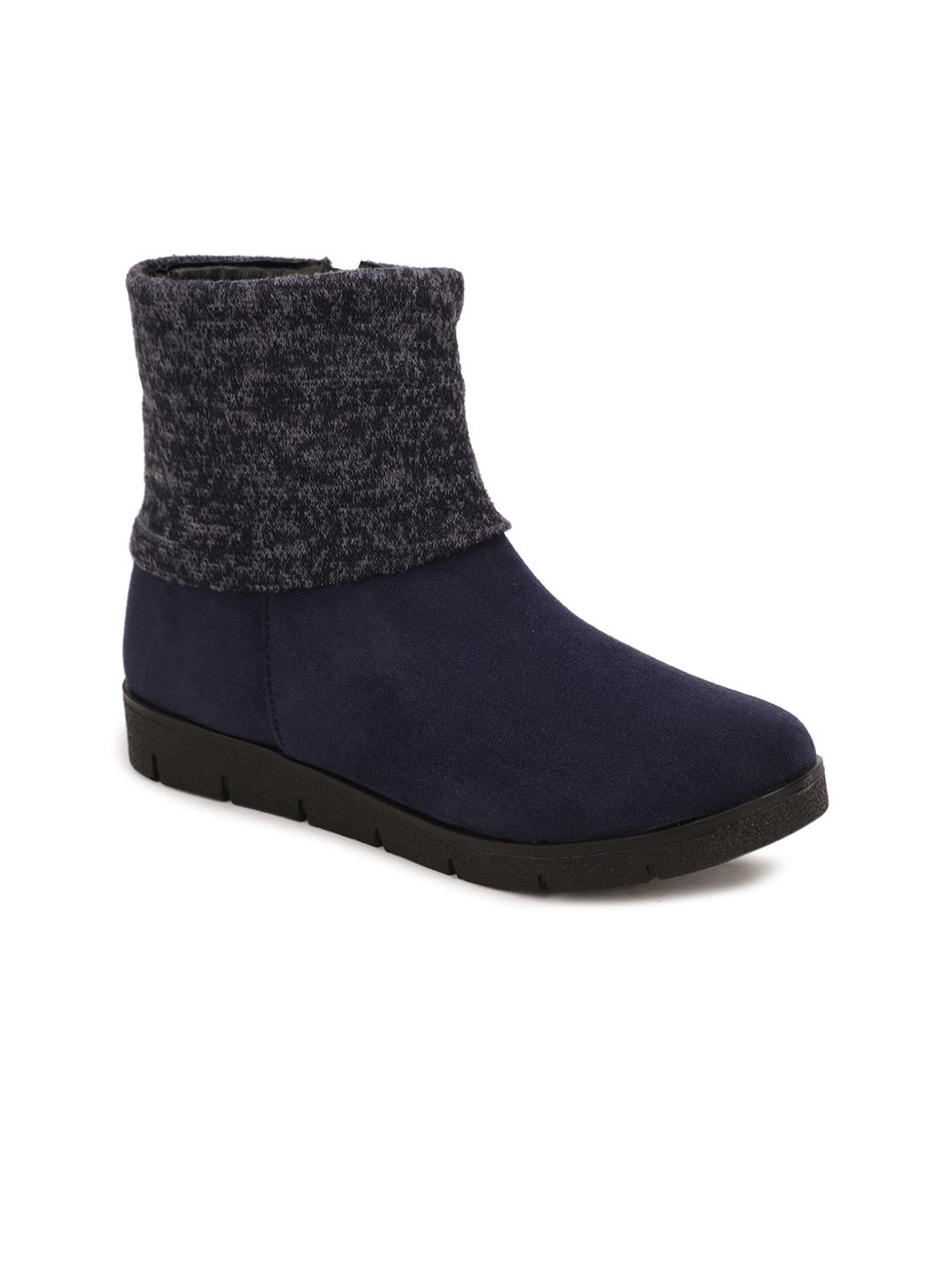 Bruno Manetti Women Navy Blue Suede Flat Boots Price in India