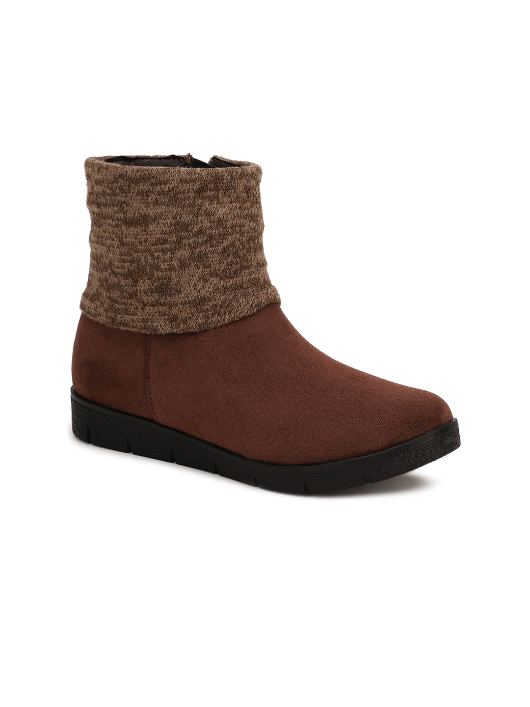Bruno Manetti Women Brown Textured Suede Flat Boots Price in India