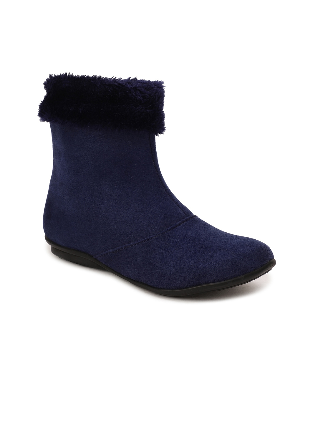 Bruno Manetti Women Navy Blue High-Top Suede Flat Boots Price in India