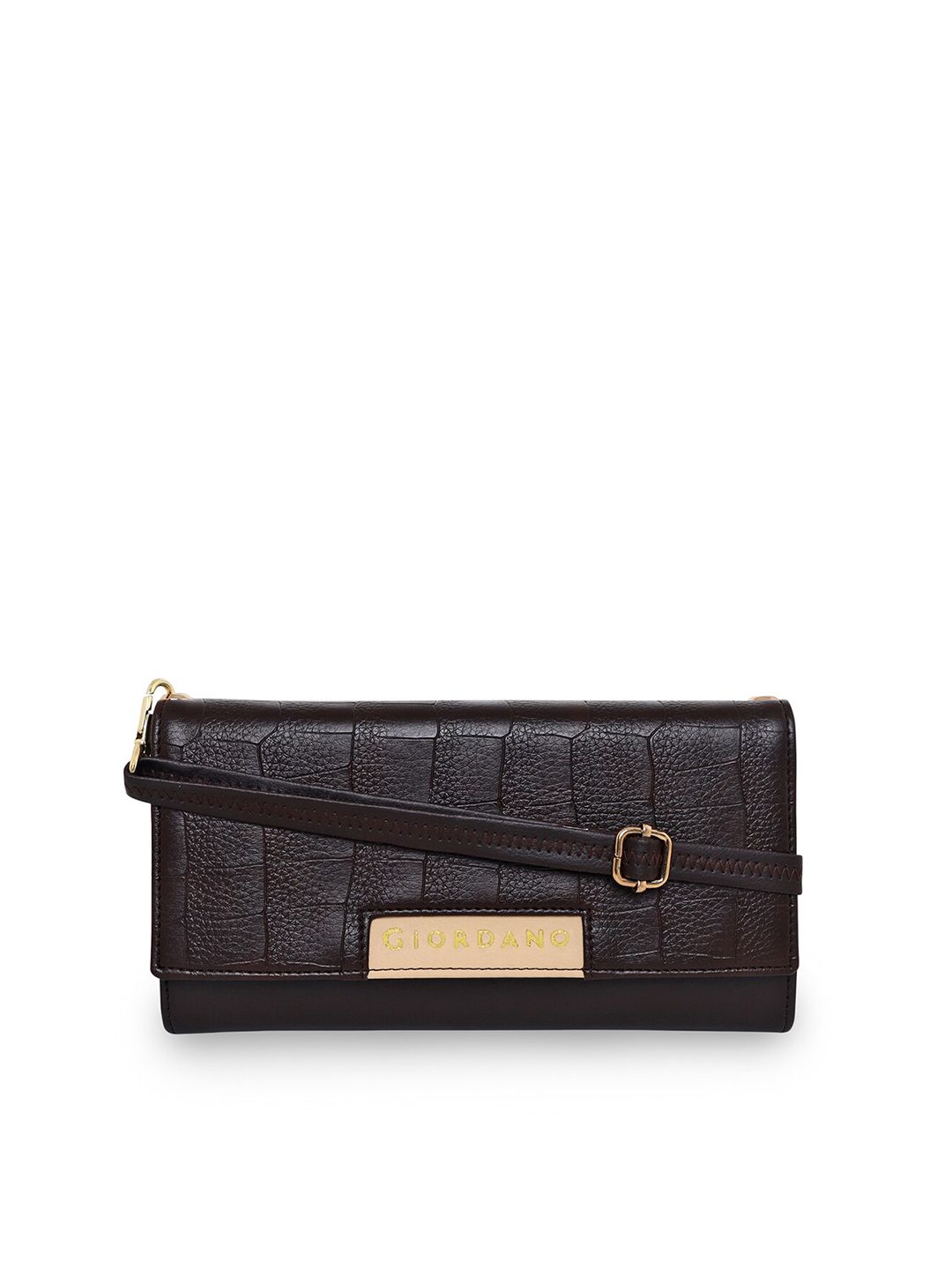 GIORDANO Women Brown & Gold-Toned Textured PU Two Fold Wallet Price in India