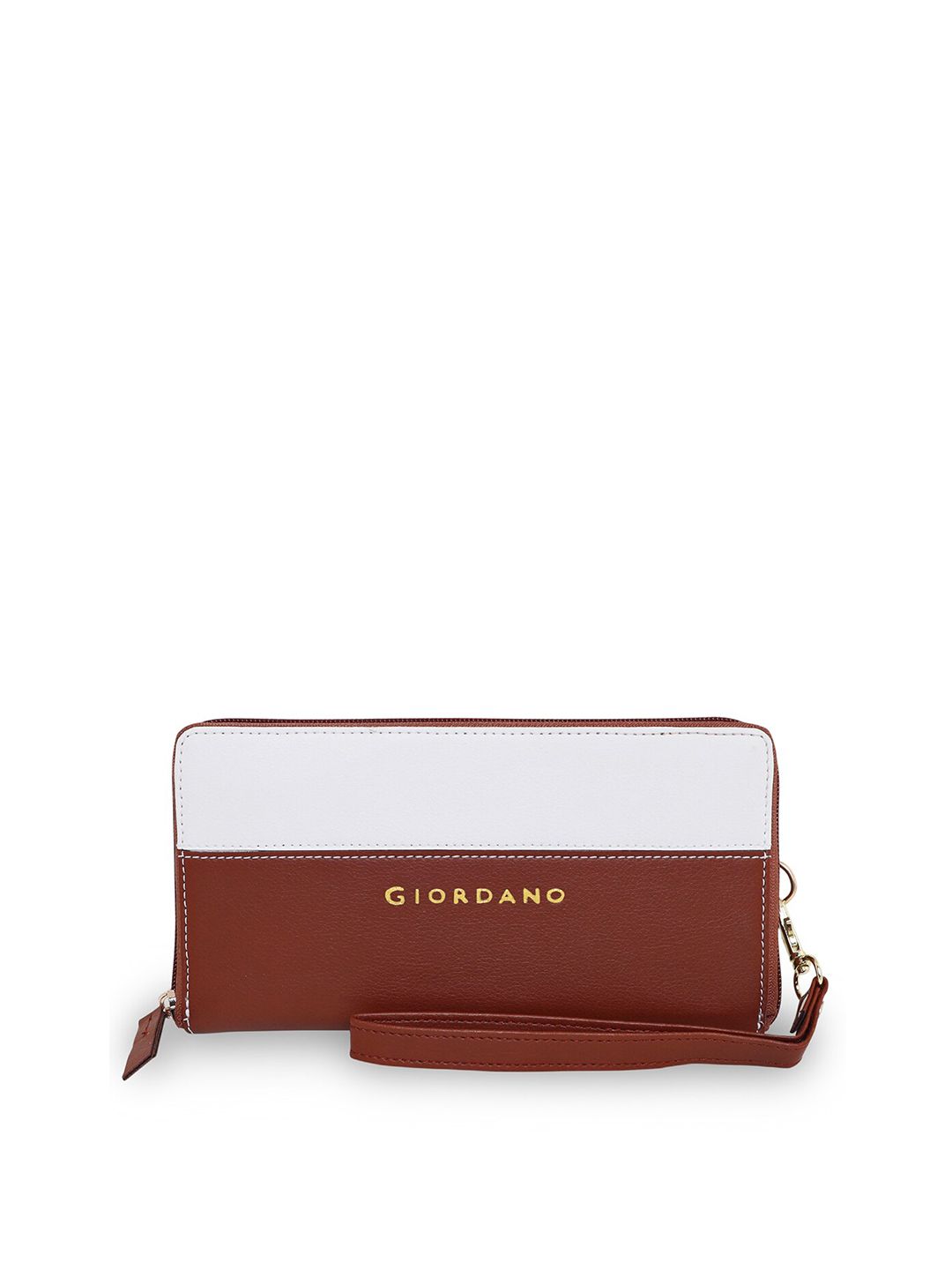 GIORDANO Women Tan & White Colourblocked Zip Around Wallet Price in India