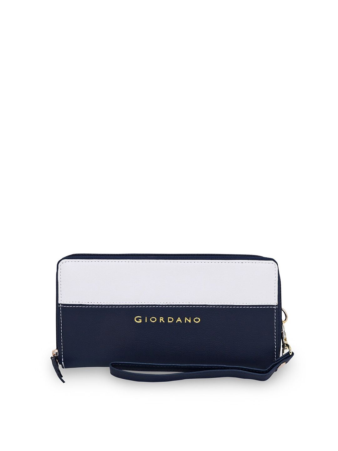 GIORDANO Women Navy Blue & White Colourblocked Zip Around Wallet Price in India