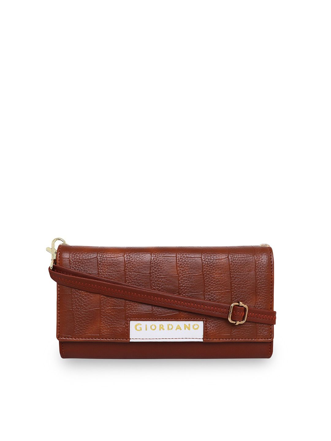 GIORDANO Women Brown Textured Buckle Detail PU Two Fold Wallet Price in India