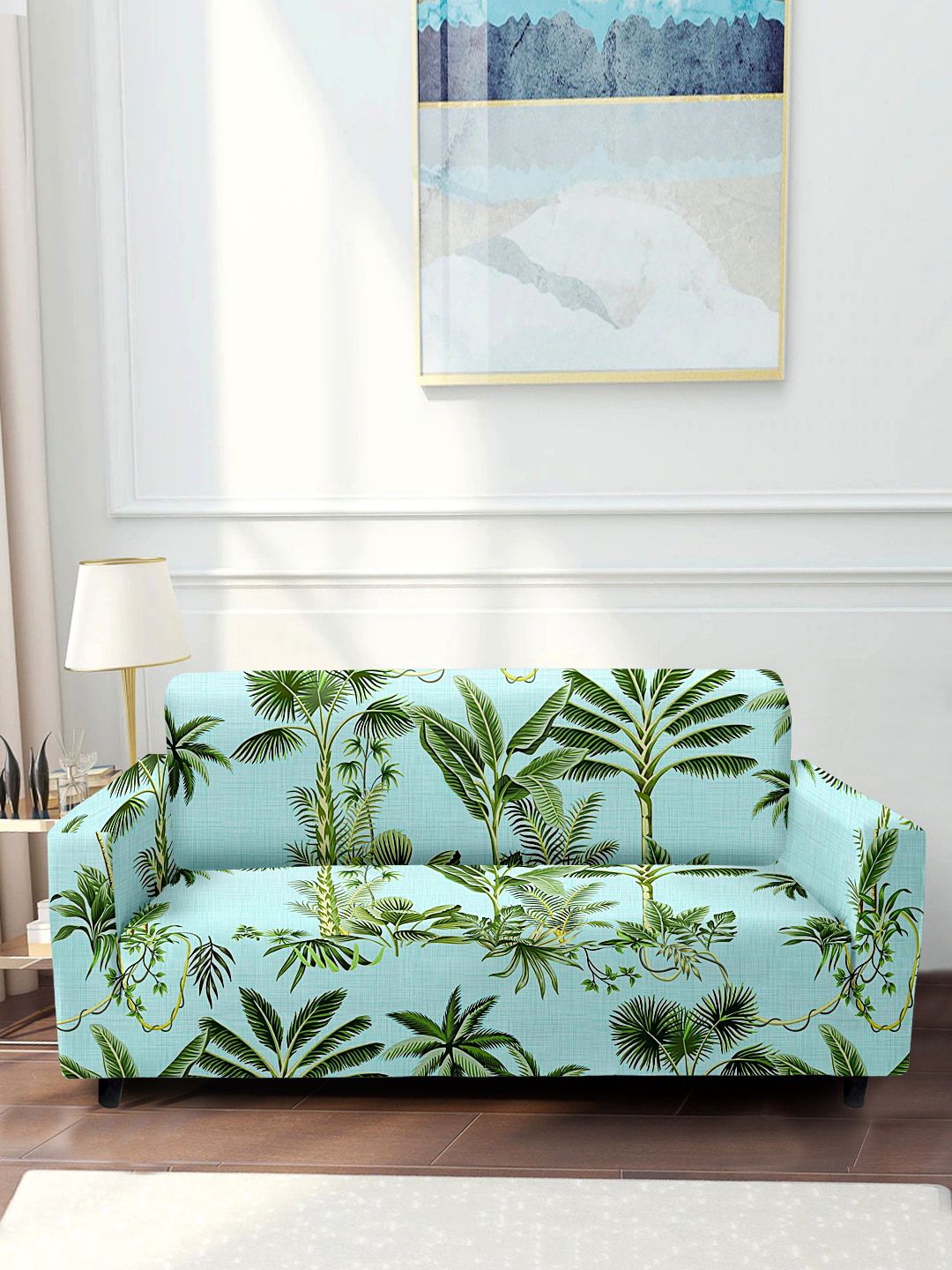 Cortina Blue & Green Tropical Printed Elasticated Sofa Cover Price in India