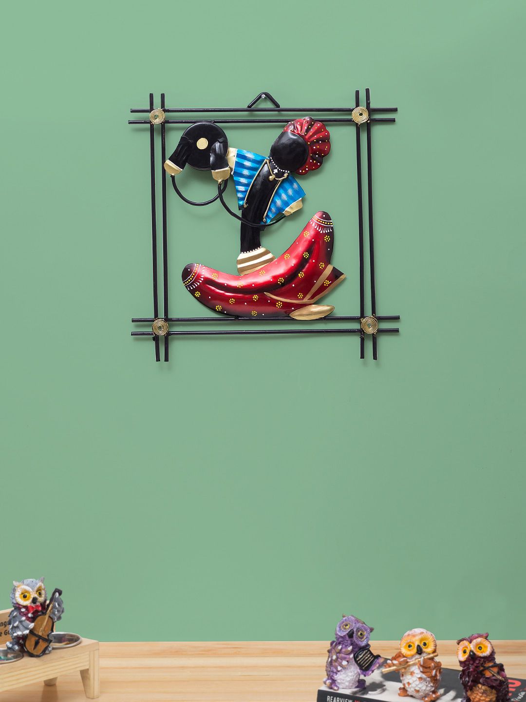 Golden Peacock Blue & Red Musician Wall Decor Price in India