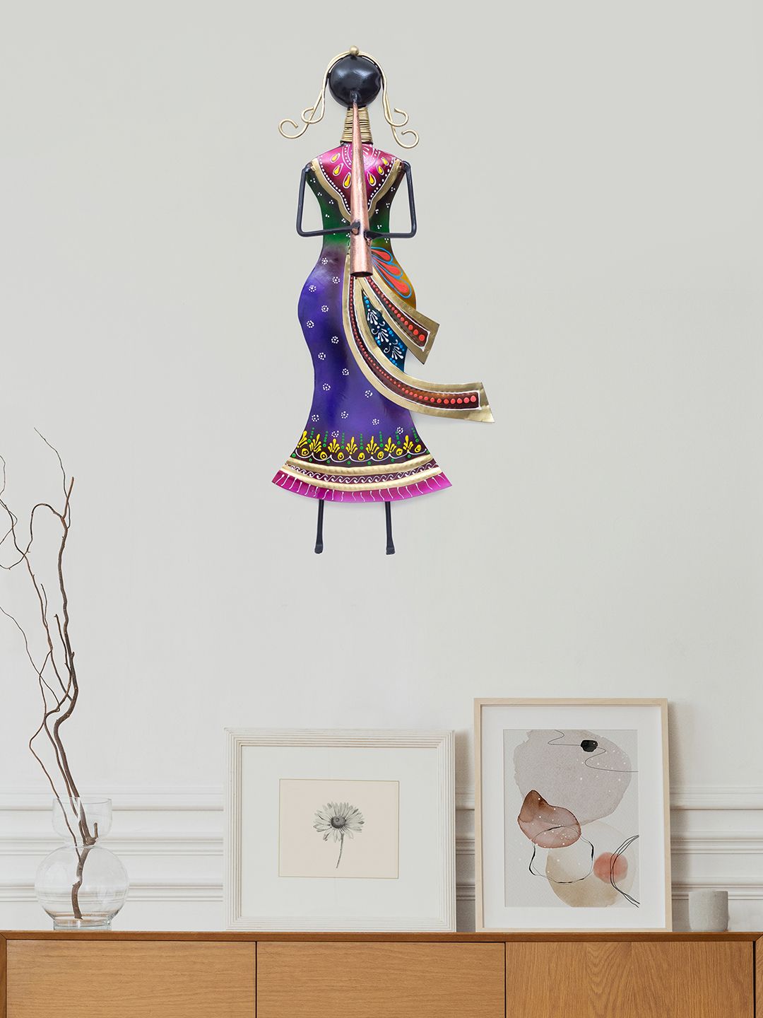 Golden Peacock Purple & Black Handcrafted Lady Playing Flute Decorative Wall Decor Price in India