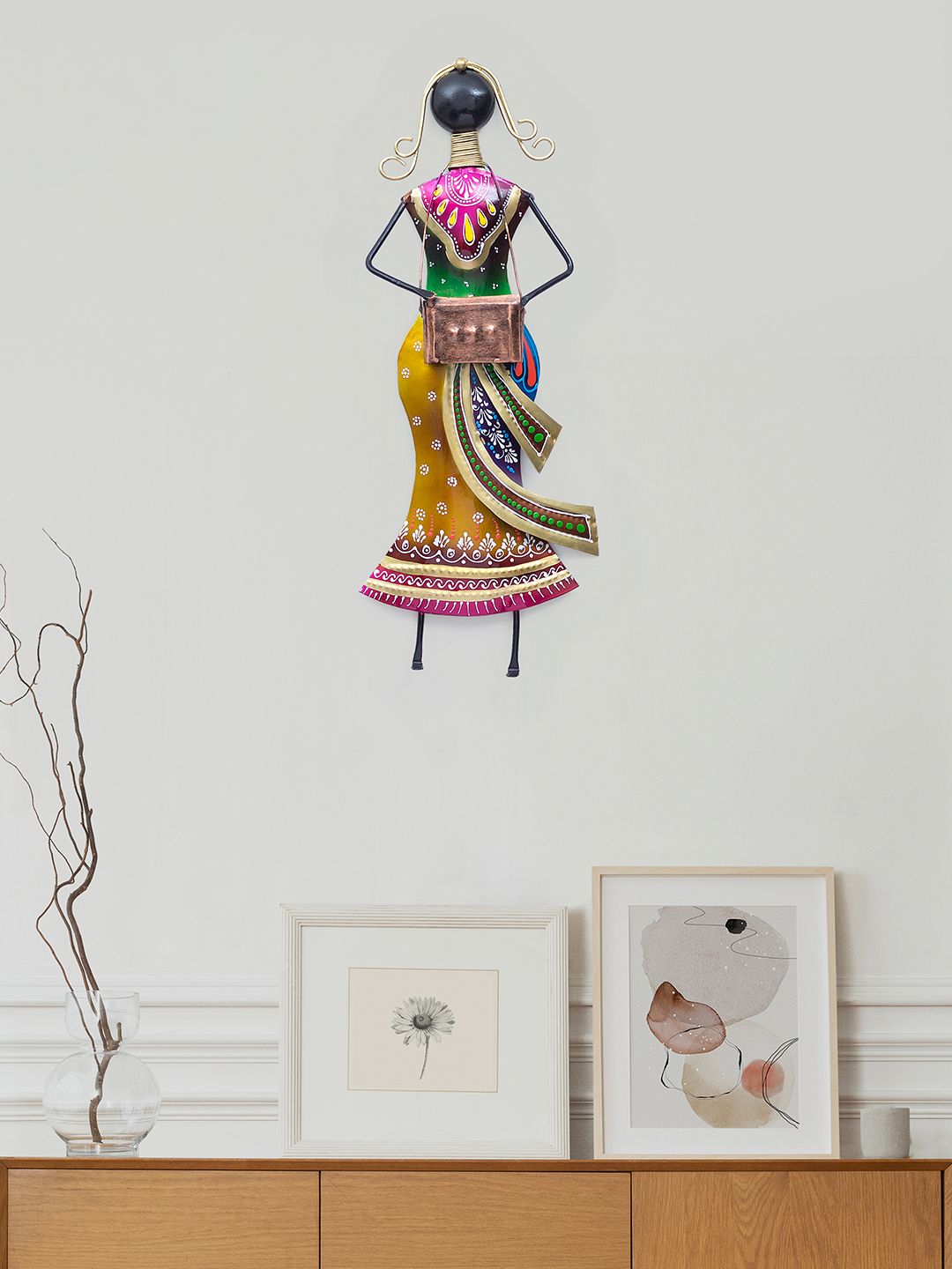 Golden Peacock Multi-Coloured Lady Playing Harmonium Wall Decor Price in India
