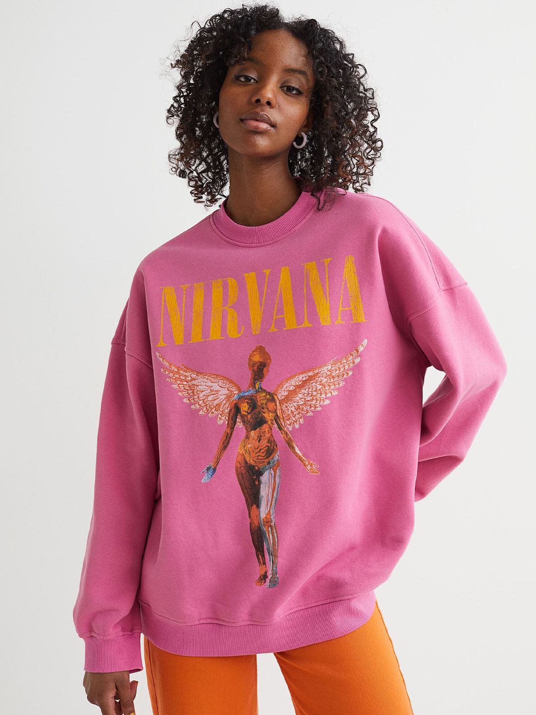 H&M Women Pink Printed Oversized Sweatshirt Price in India