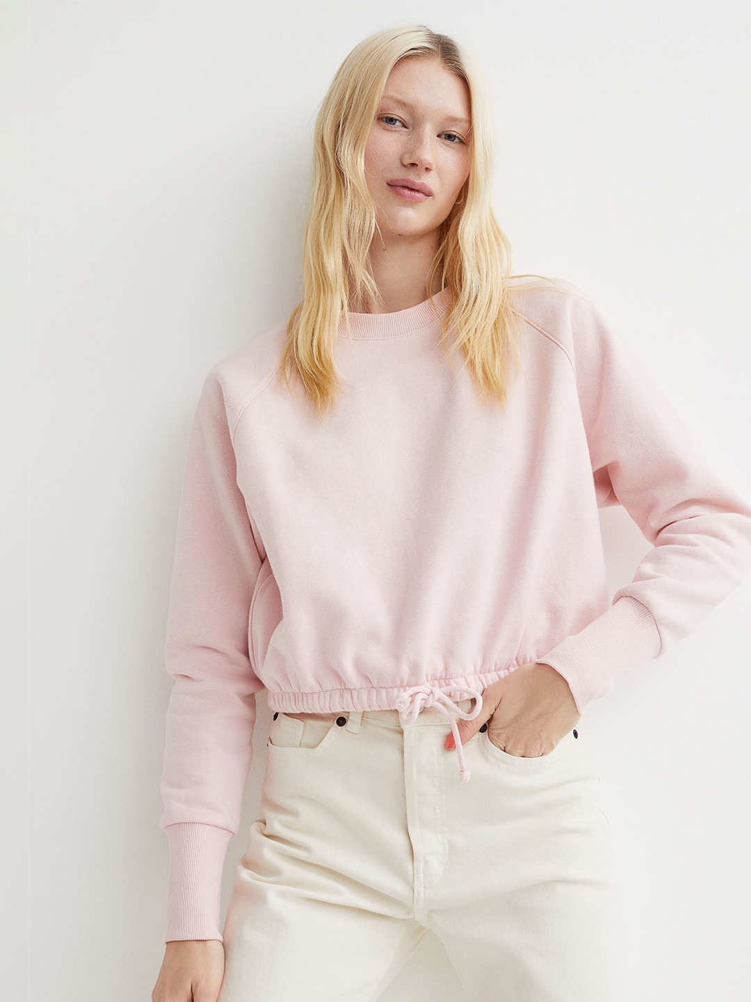 H&M Women Pink Drawstring Sweatshirt Price in India