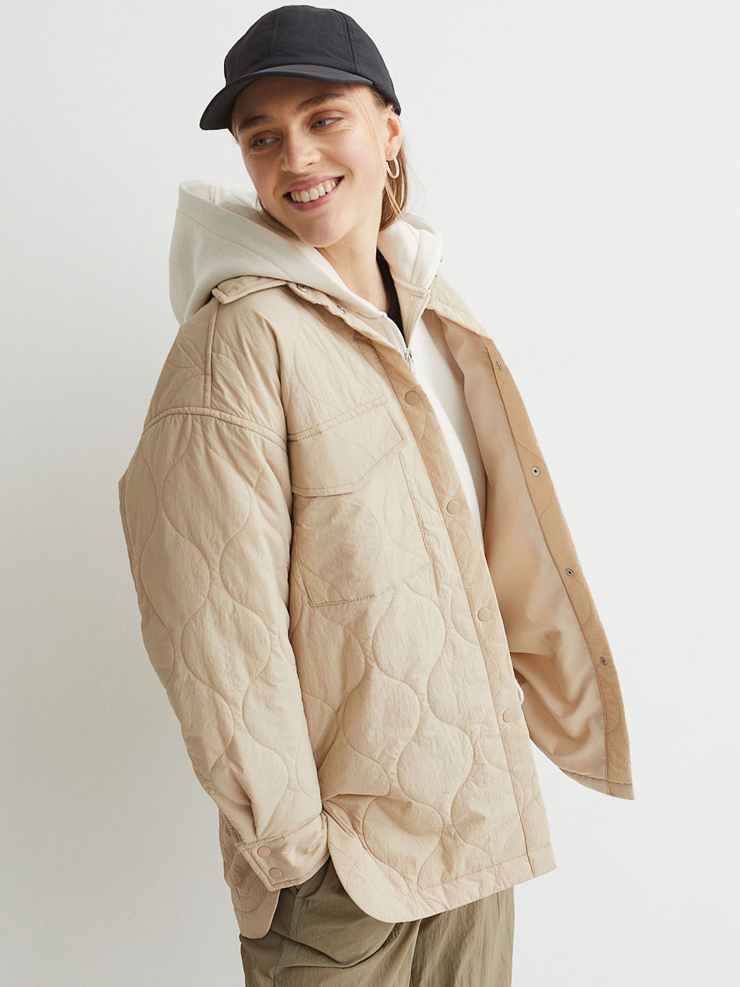H&M Women Beige Solid Shacket Price in India