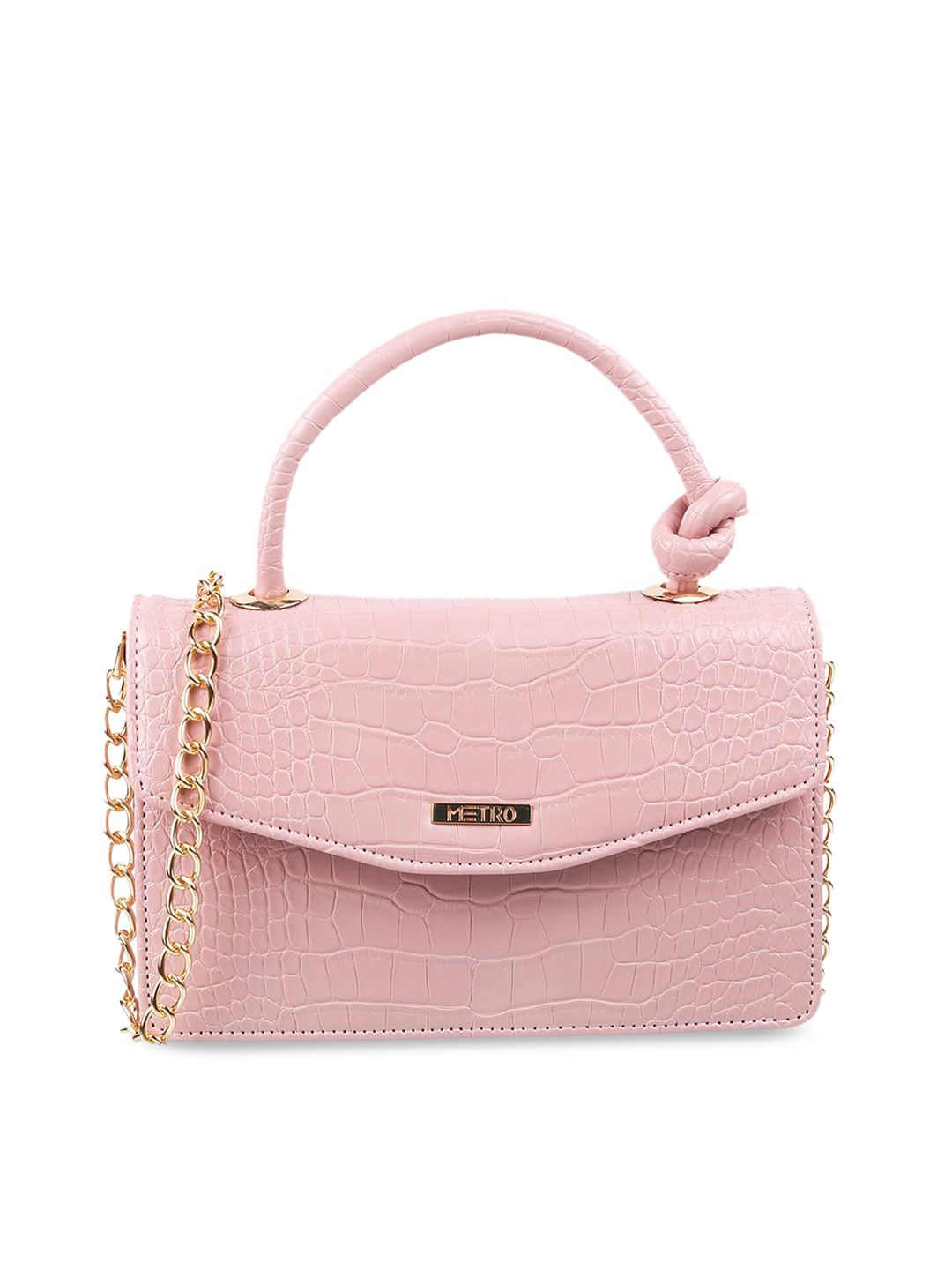 Metro Peach-Coloured Textured PU Structured Sling Bag Price in India
