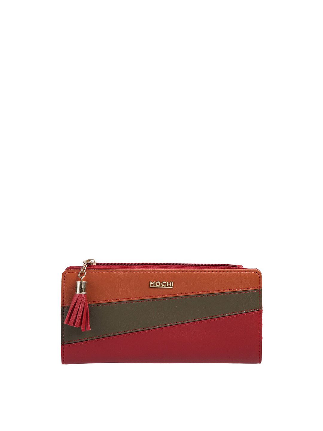 Mochi Women Maroon & Coral Colourblocked PU Two Fold Wallet Price in India