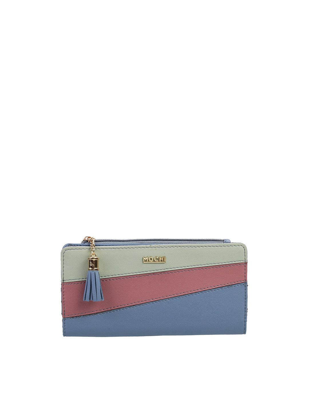 Mochi Women Blue & Pink Colourblocked PU Two Fold Wallet Price in India