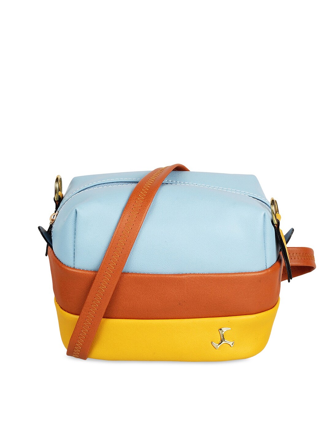 Mochi Blue Colourblocked PU Structured Sling Bag Price in India