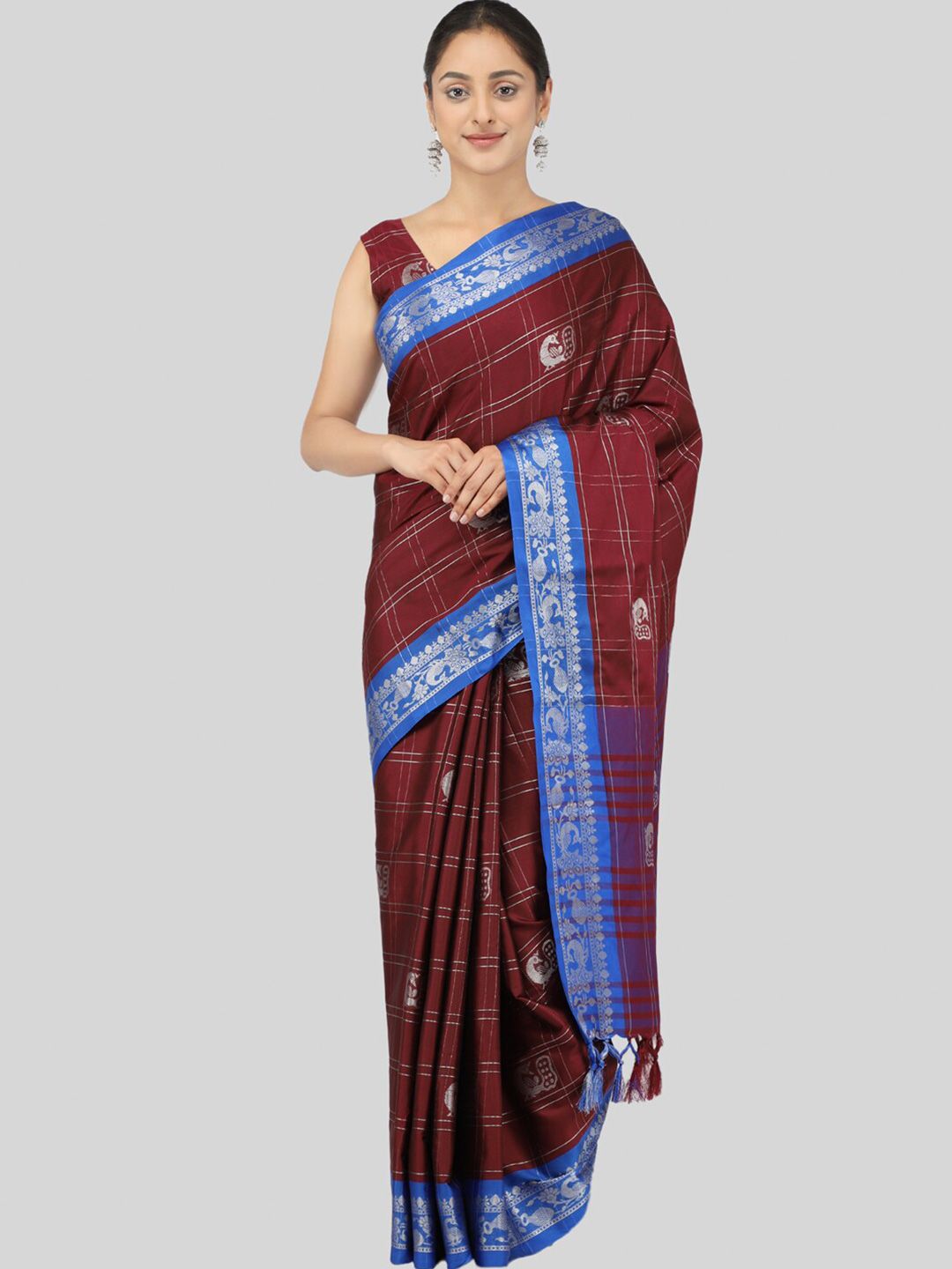 Mitera Maroon & Silver-Toned Woven Design Zari Silk Cotton Mysore Silk Saree Price in India