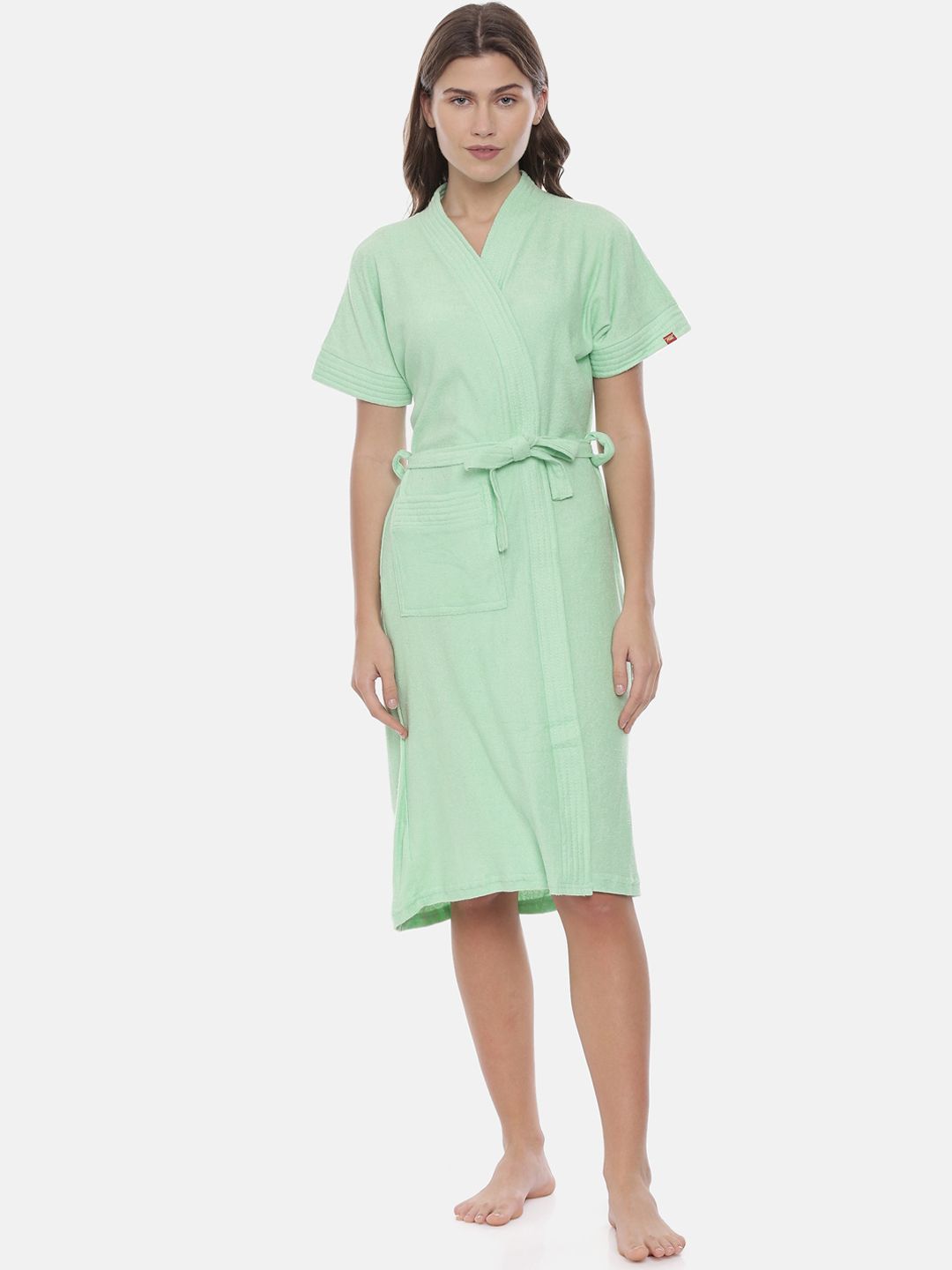 GOLDSTROMS Women Green Solid Bathrobe With Belt Price in India