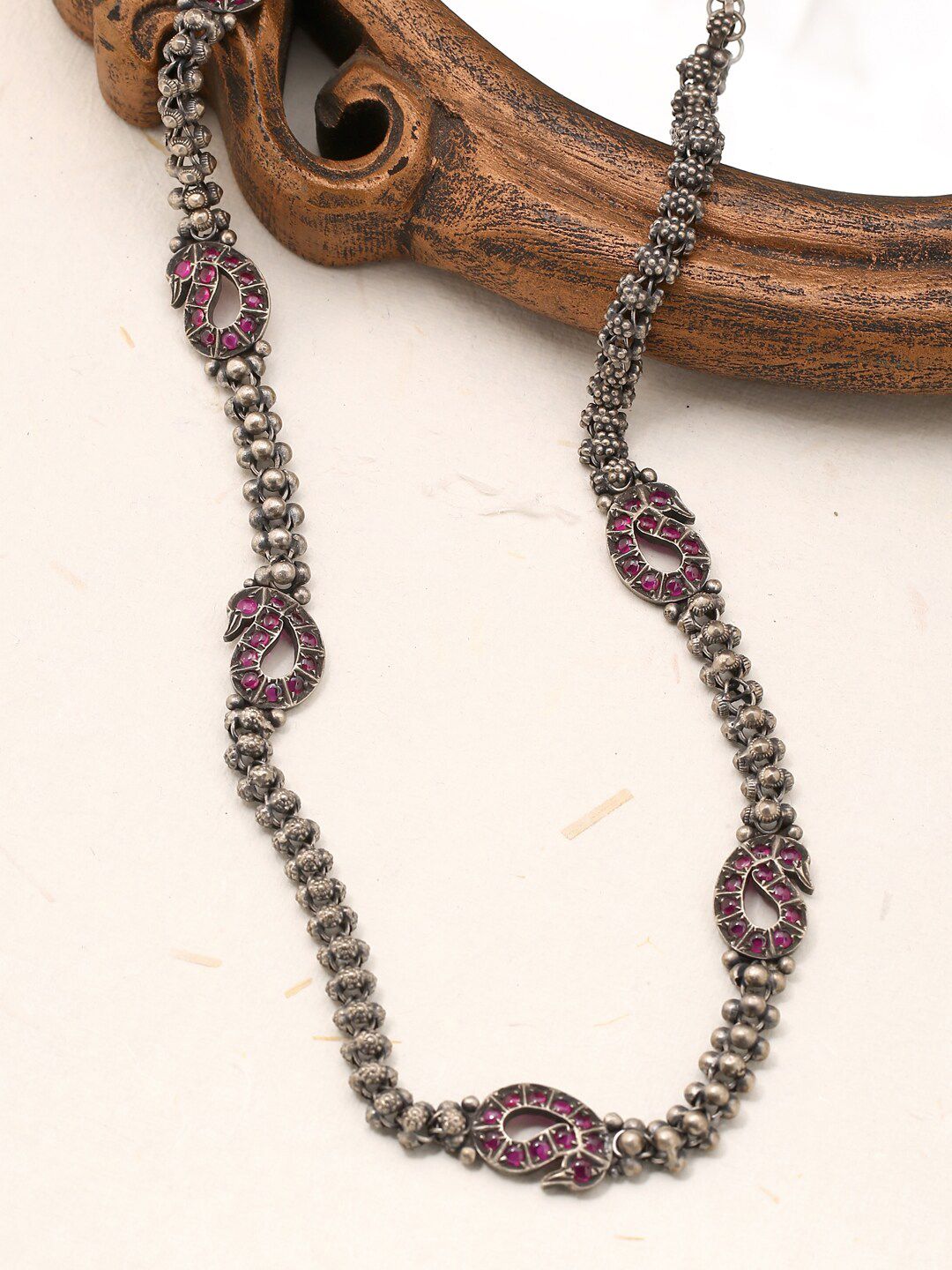 ADORN by Nikita Ladiwala Silver-Toned & Magenta Sterling Silver Necklace Price in India