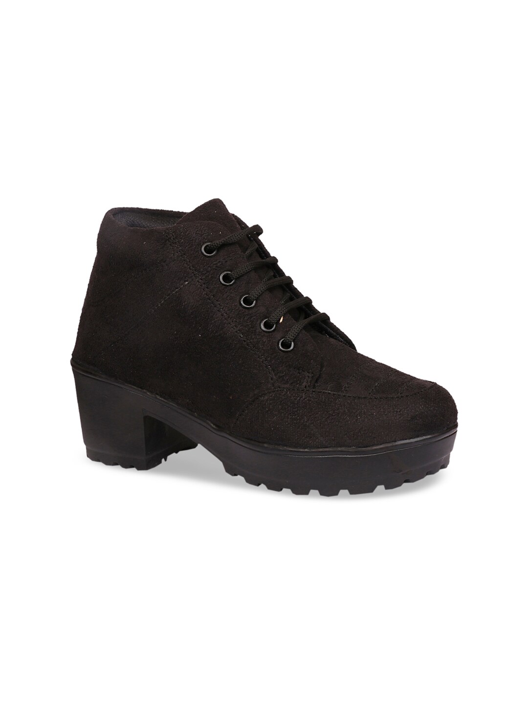 Sanhose Women Black Solid Suede Block Heeled Boots Price in India