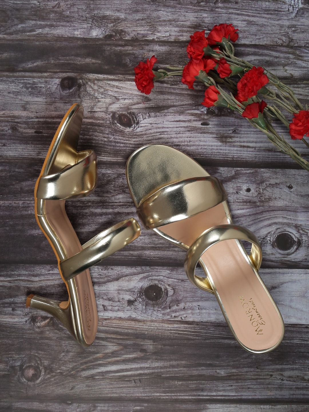 Monrow Gold-Toned PU Party Kitten Heels Price in India