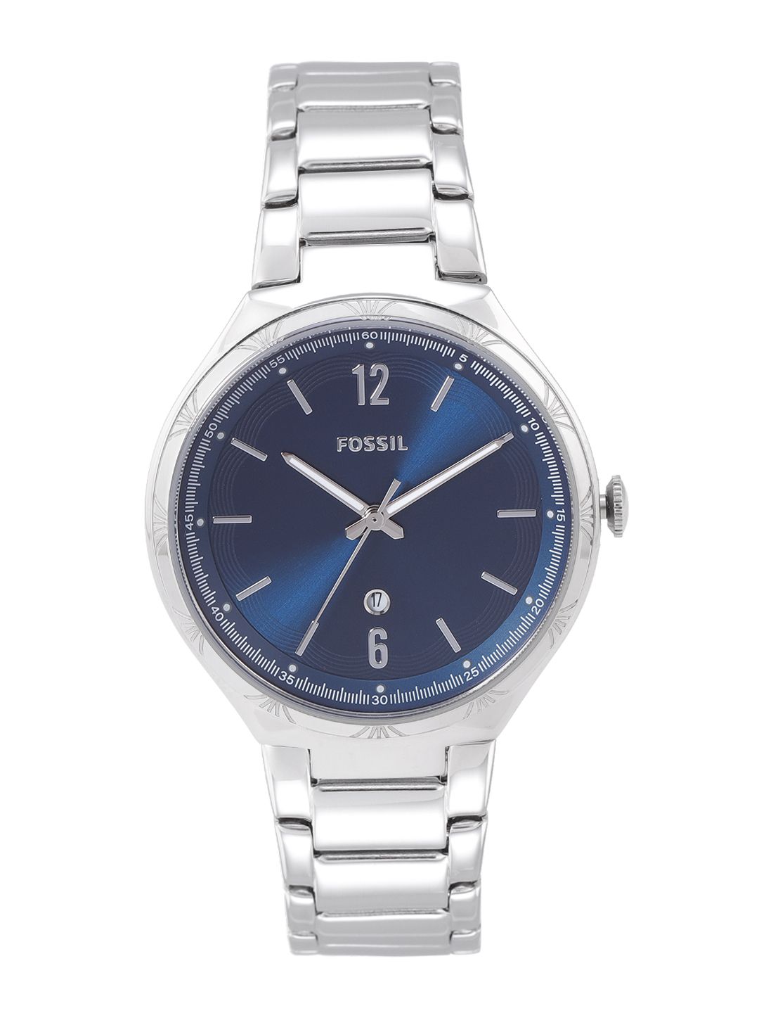 Fossil Women Blue Dial & Silver Toned Bracelet Style Straps Ashtyn Analogue Watch BQ3741 Price in India