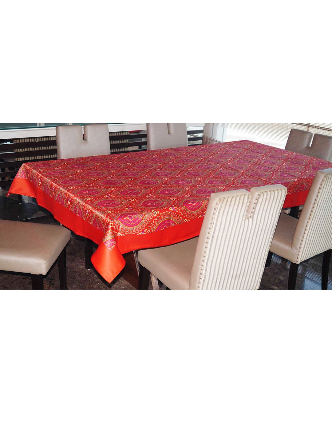 Lushomes Red Floral Digital Printed 6 Seater Table Cover Price in India