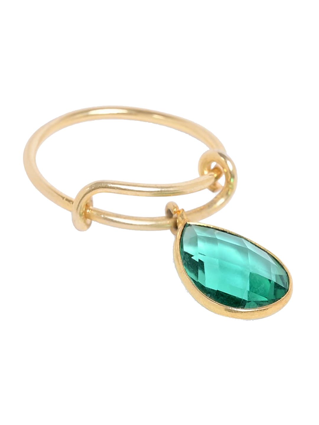 Mikoto by FableStreet Gold-Plated Green Quartz-Studded Adjustable Finger Ring Price in India