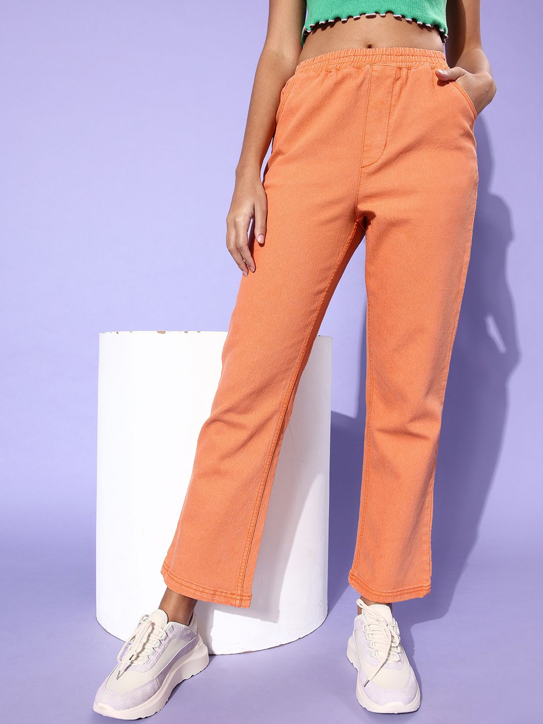DressBerry Women Chic Orange Flared Stretchable Jeans Price in India