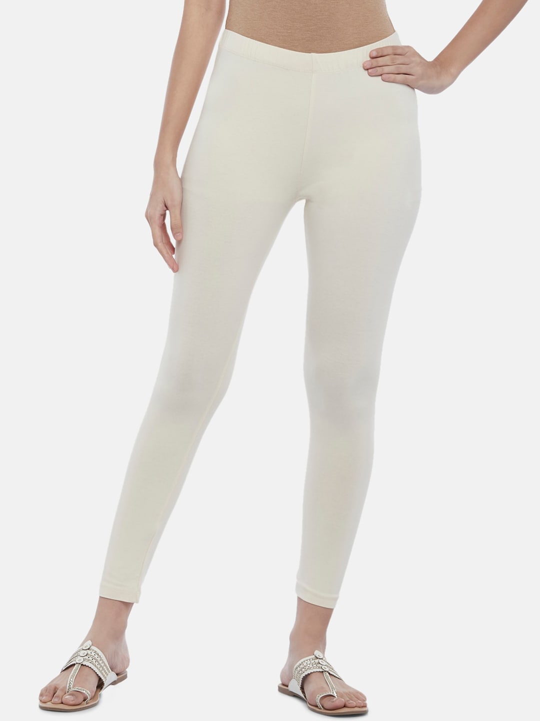 RANGMANCH BY PANTALOONS Women Off White Solid Ankle-Length Leggings Price in India