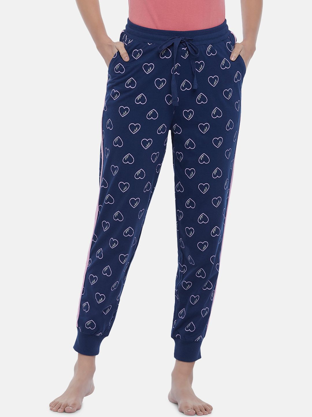 Dreamz by Pantaloons Women Navy Blue Printed Pure Cotton Joggers Price in India