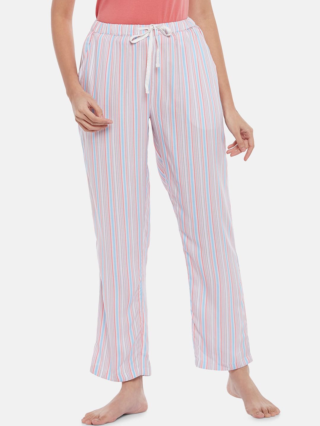 Dreamz by Pantaloons Women Pink & Blue Striped Lounge Pant Price in India