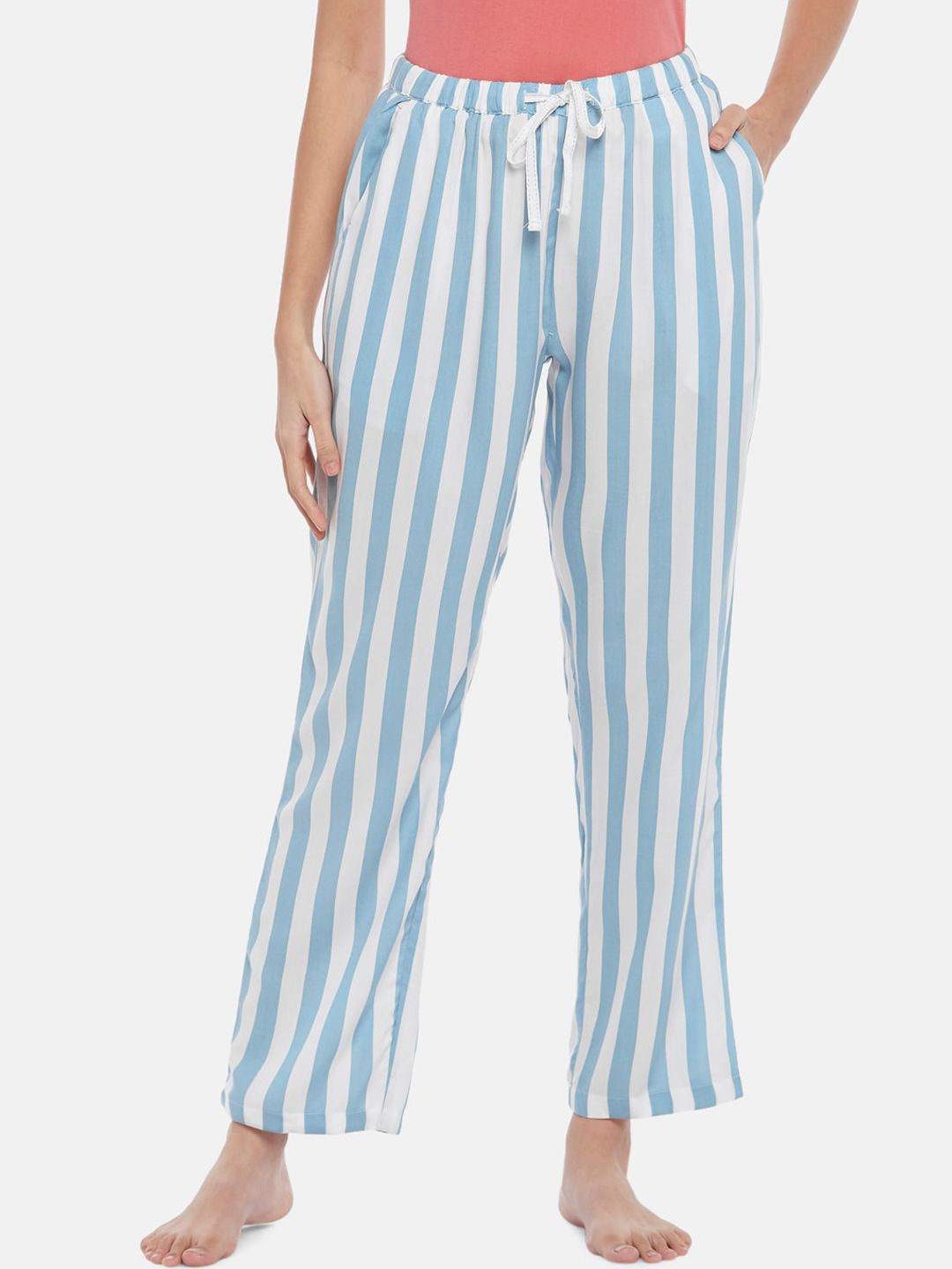 Dreamz by Pantaloons Women Blue & White Striped Lounge Pants Price in India