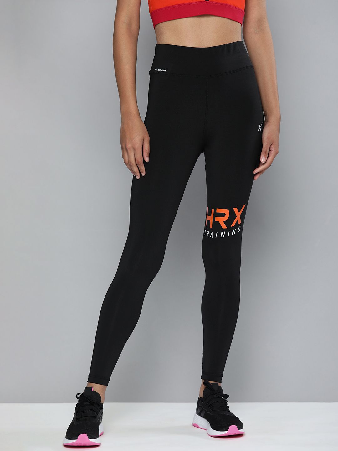 HRX by Hrithik Roshan Women Black Brand Logo Detail Training Tights Price in India