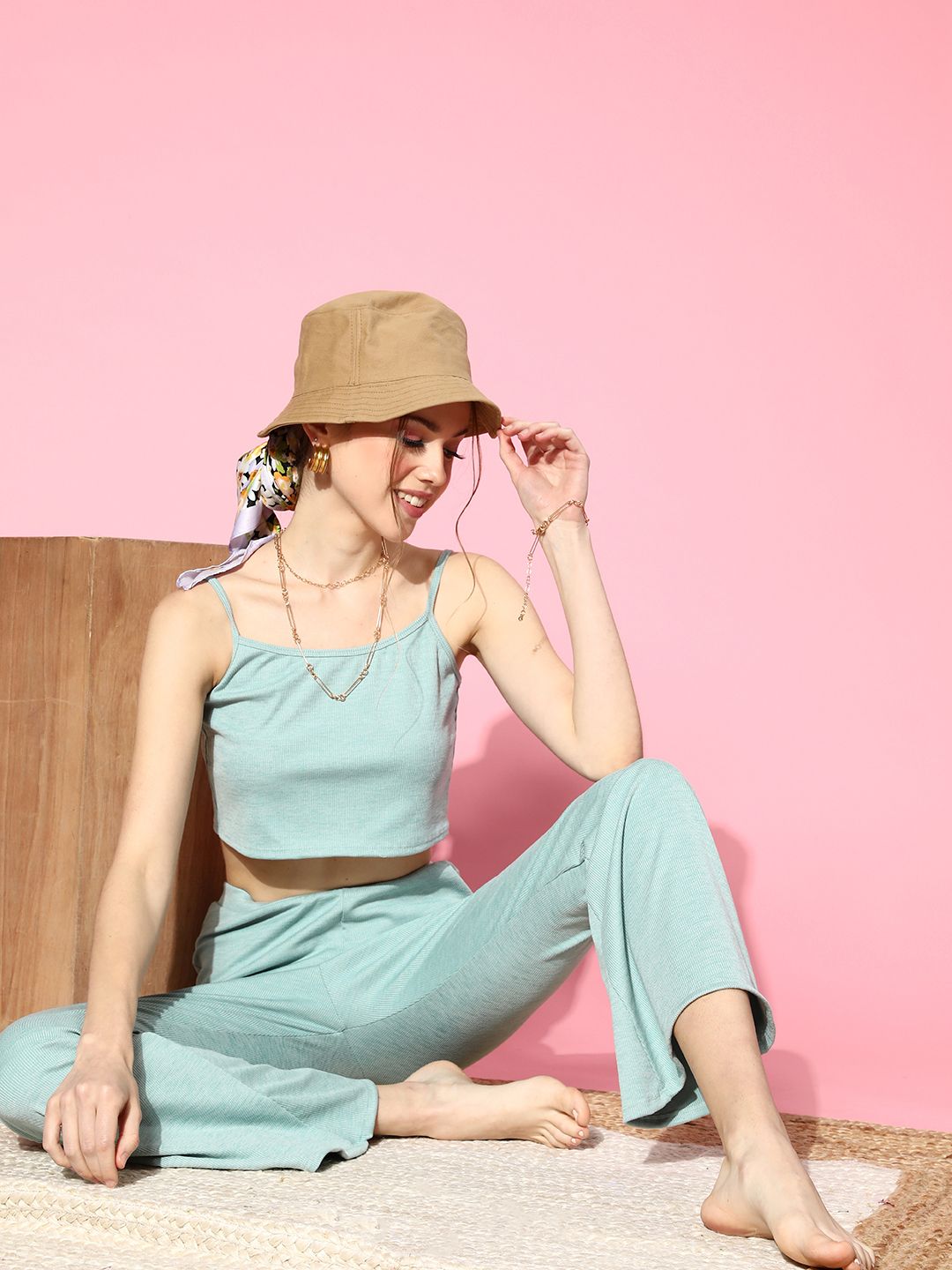 Candyskin Women Stunning Blue Solid Top with Trousers