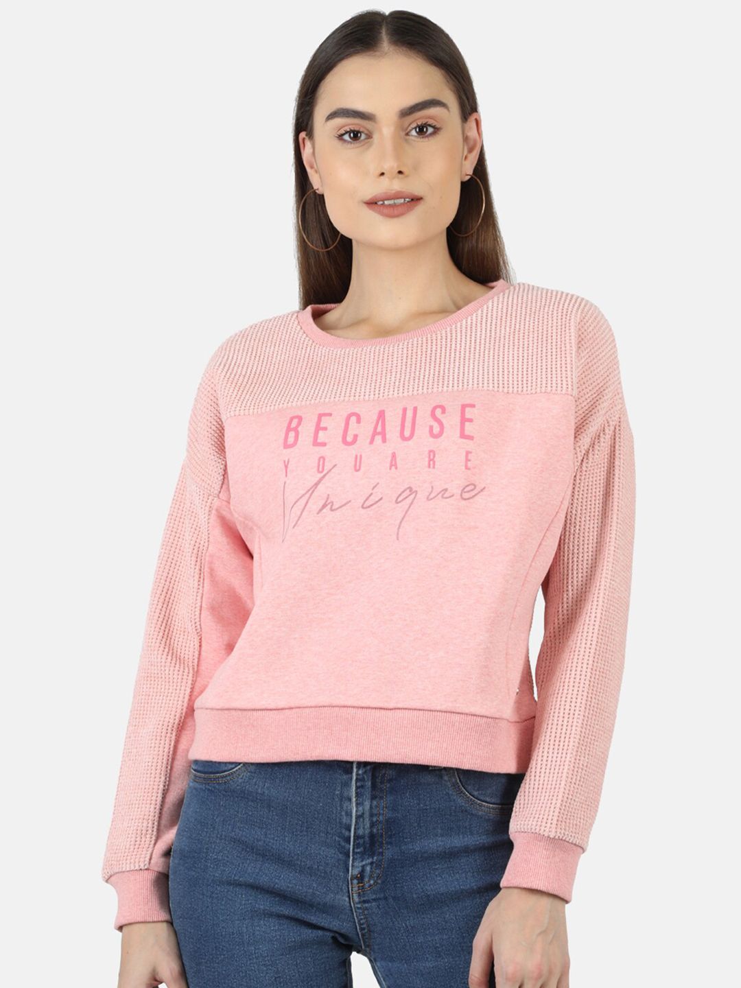 Monte Carlo Women Pink Printed & Embroidered Sweatshirt Price in India