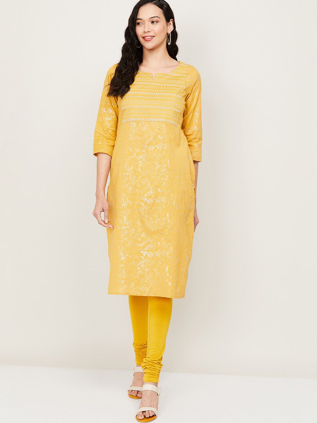 Melange by Lifestyle Women Yellow Ethnic Motifs Kurta Price in India