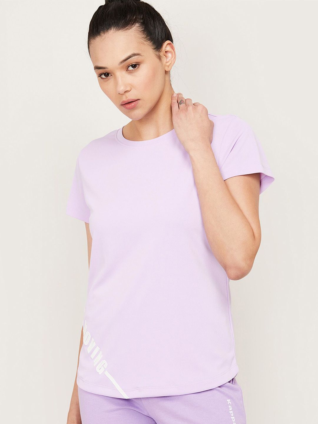 Kappa Women Lavender Solid Training or Gym T-shirt Price in India